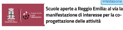 Scuole aperte a Reggio Emilia: al via la manifestazione di interesse per la co-progettazione delle attività